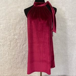 TCEC Women’s Red Velvet Tie Neck Shift Dress Large